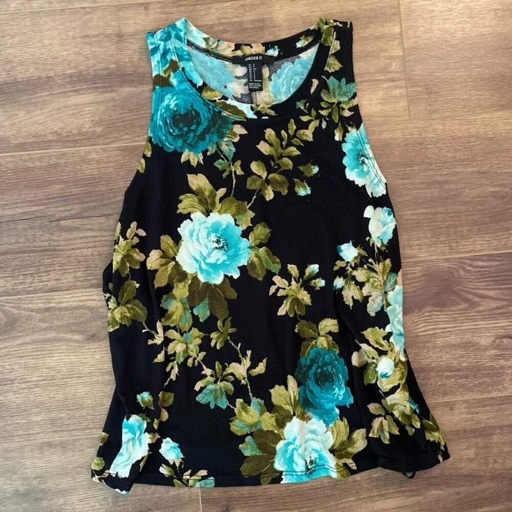Womens Small Black Dark Floral Tank Sleeveless Blouse Fairy Grunge Romantic Boho